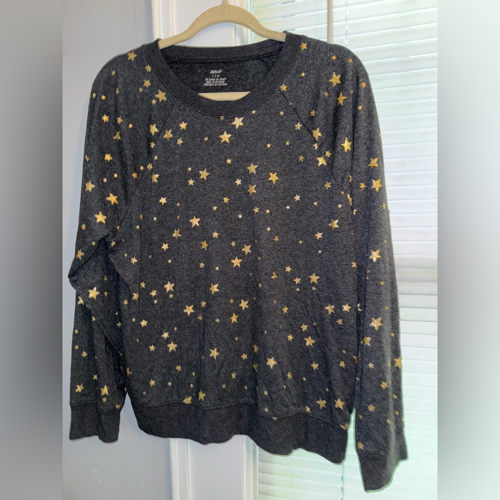 Aerie charcoal gray with gold stars sweatshirt - large